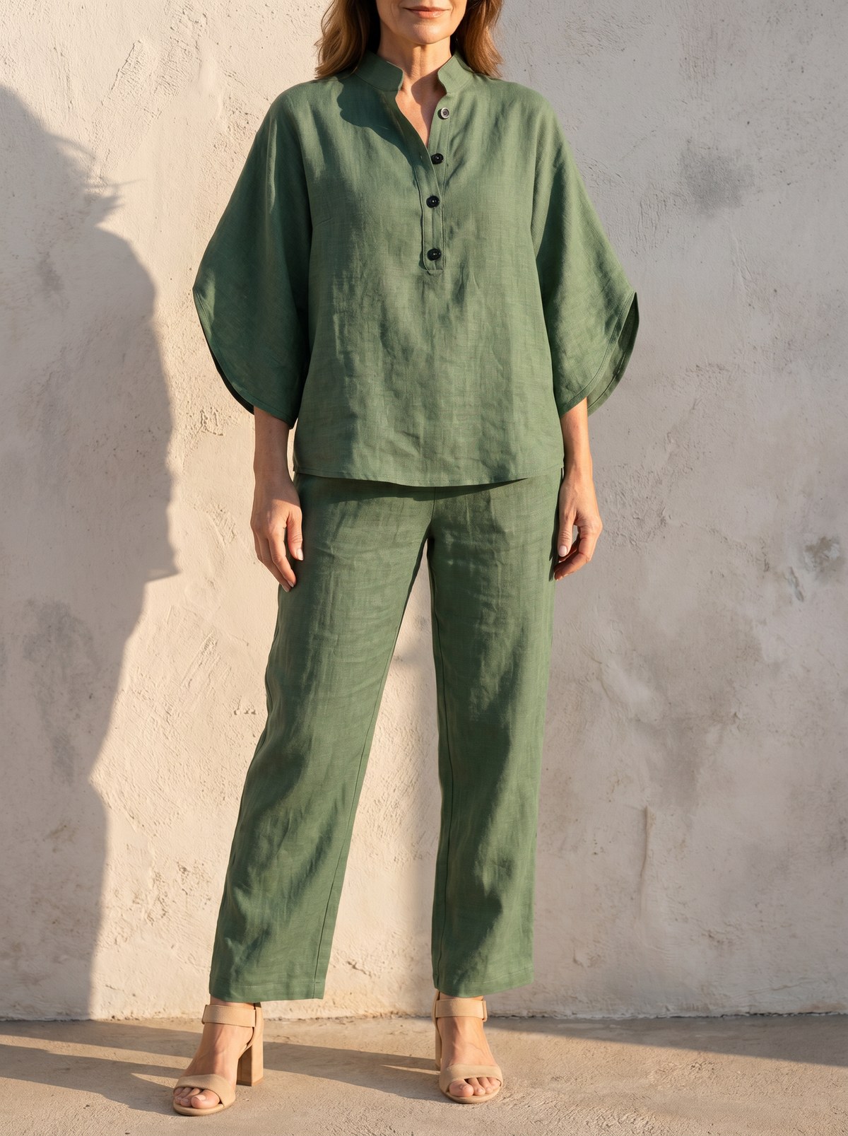 Linen Cotton Women's Set | Two Piece Loungewear with Batwing Sleeves | Effortless Style for Everyday Comfort 6