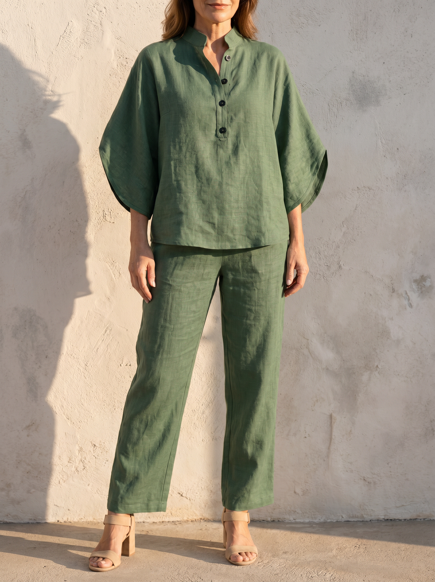 Linen Cotton Women's Set | Two Piece Loungewear with Batwing Sleeves | Effortless Style for Everyday Comfort 6