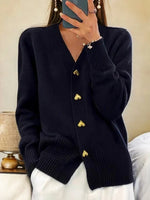 Liora Long Cardigan | Soft Knit, Relaxed Fit, V-Neck, Heart-Shaped Buttons 0