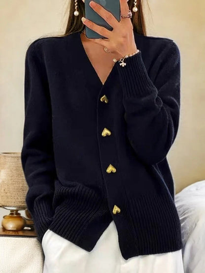 Liora Long Cardigan | Soft Knit, Relaxed Fit, V-Neck, Heart-Shaped Buttons 0