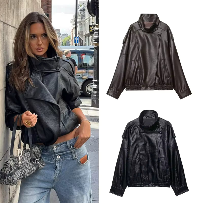 Liora Women's Jacket | Faux Leather, Long Sleeve Chic Outerwear 0