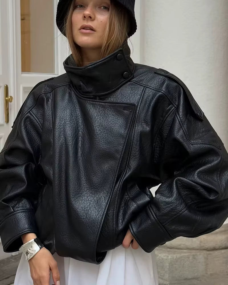 Liora Women's Jacket | Faux Leather, Long Sleeve Chic Outerwear 4