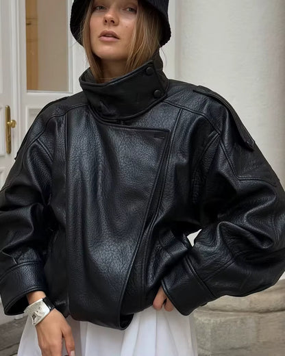 Liora Women's Jacket | Faux Leather, Long Sleeve Chic Outerwear 4
