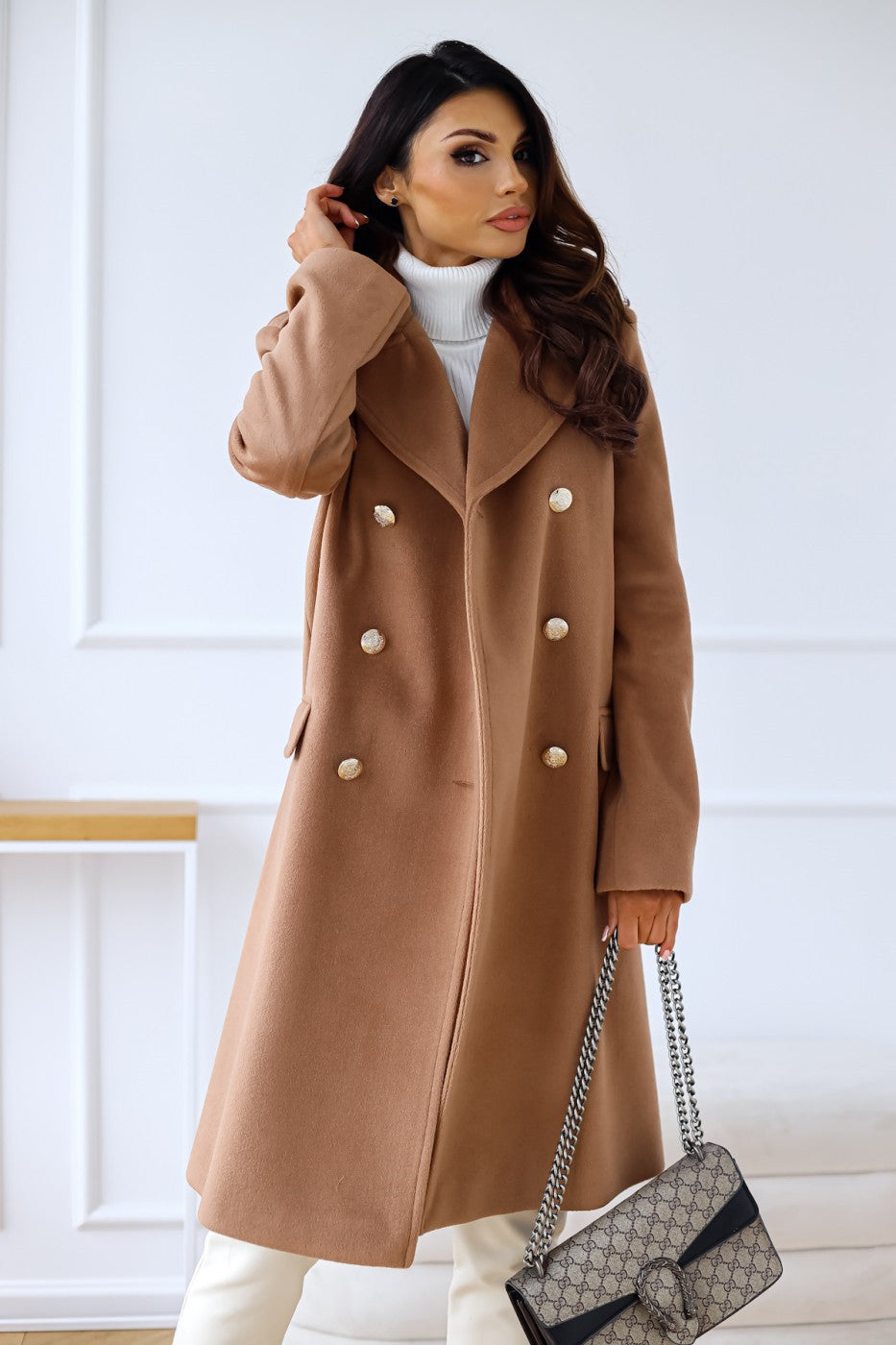 Loretta Women's Winter Wool Coat - Sophisticated Double-Breasted Trench Style