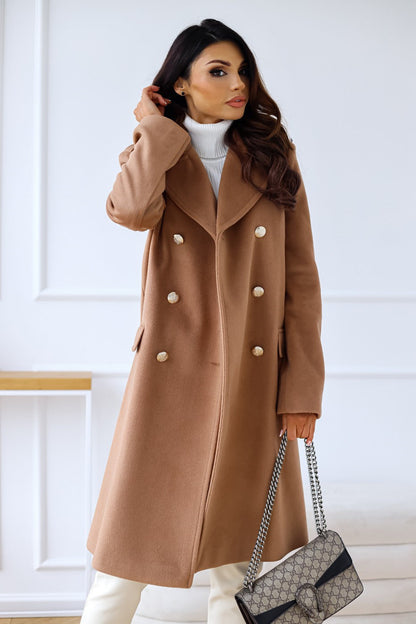Loretta Women's Winter Wool Coat - Sophisticated Double-Breasted Trench Style