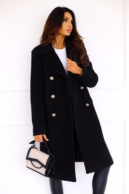 Loretta Women's Winter Wool Coat - Sophisticated Double-Breasted Trench Style
