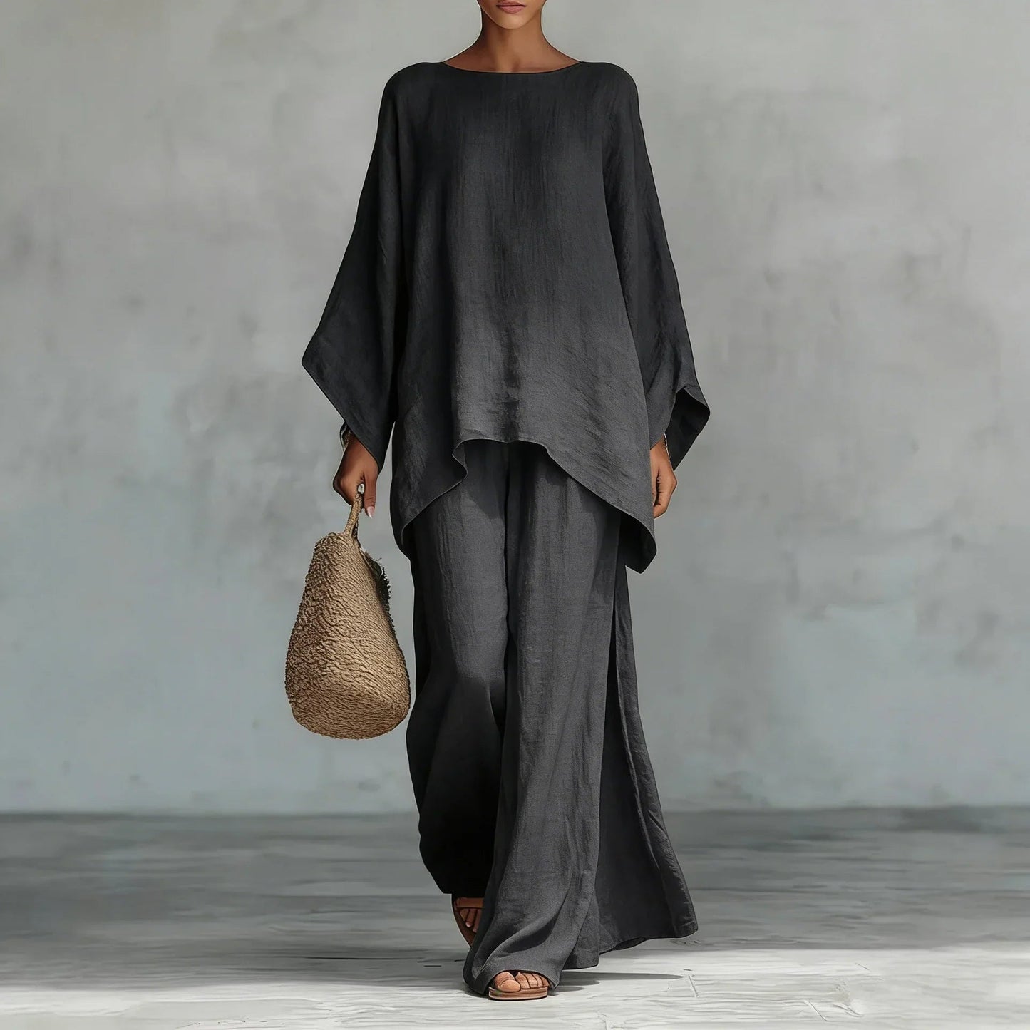 Lorraine | Women's Asymmetrical Top Wide Leg Pants Set 1
