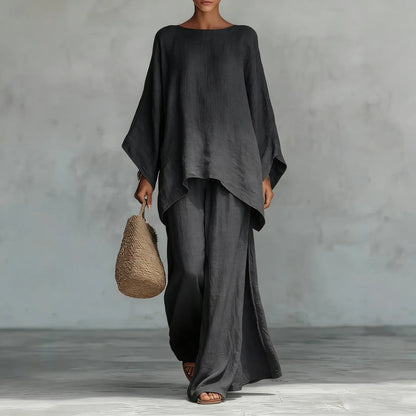 Lorraine | Women's Asymmetrical Top Wide Leg Pants Set 1
