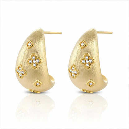 Lumière Clover Dome Stud Earrings - 14K Gold Plated 0