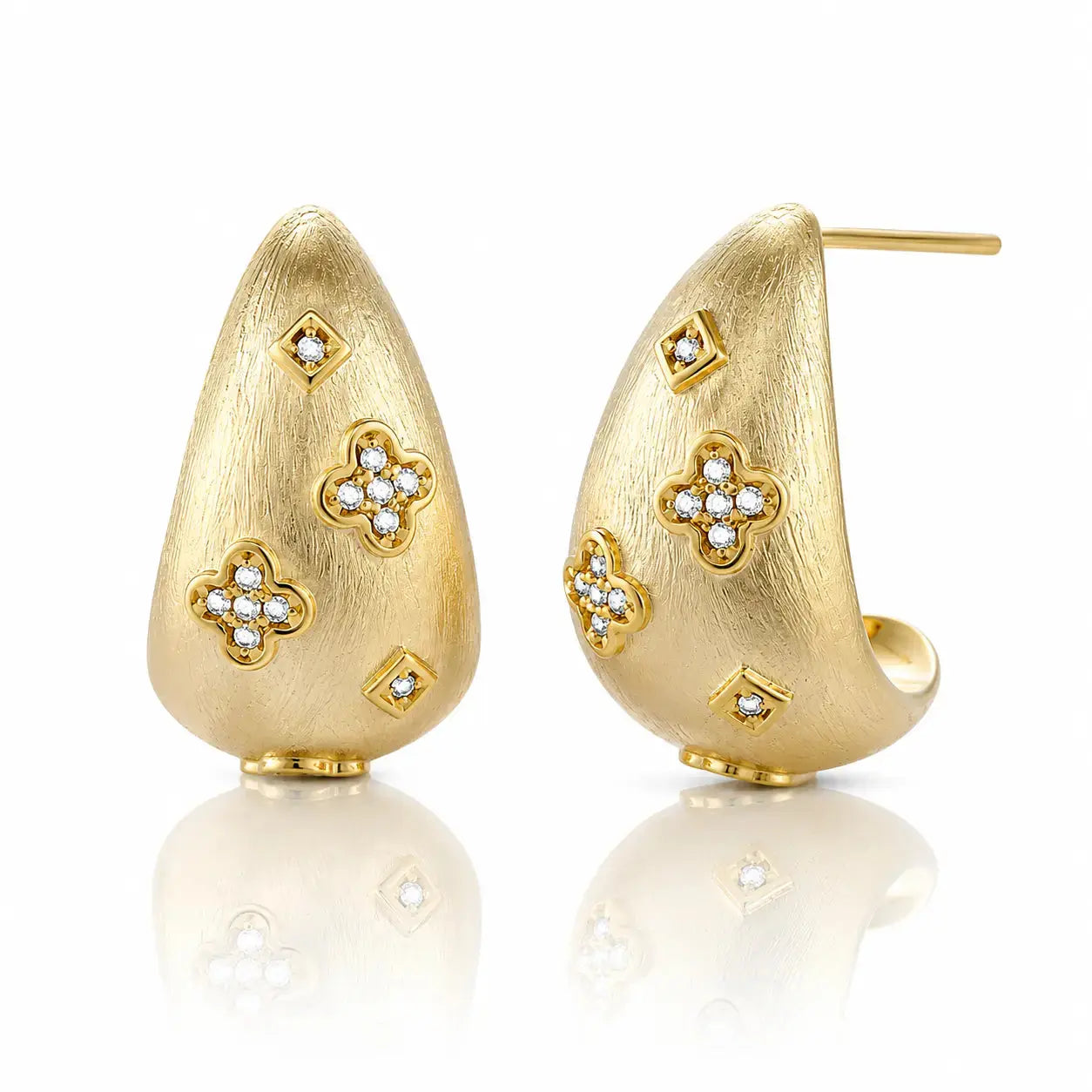 Lumière Clover Dome Stud Earrings - 14K Gold Plated 2