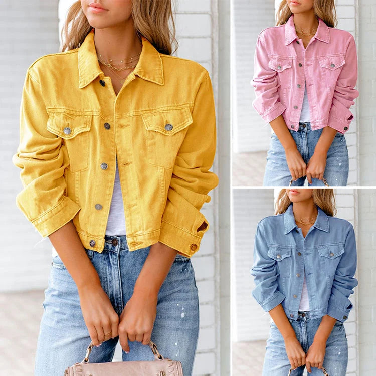 Luna Denim Jacket | Solid Color, Turn-Down Collar, Durable Cotton Blend 1