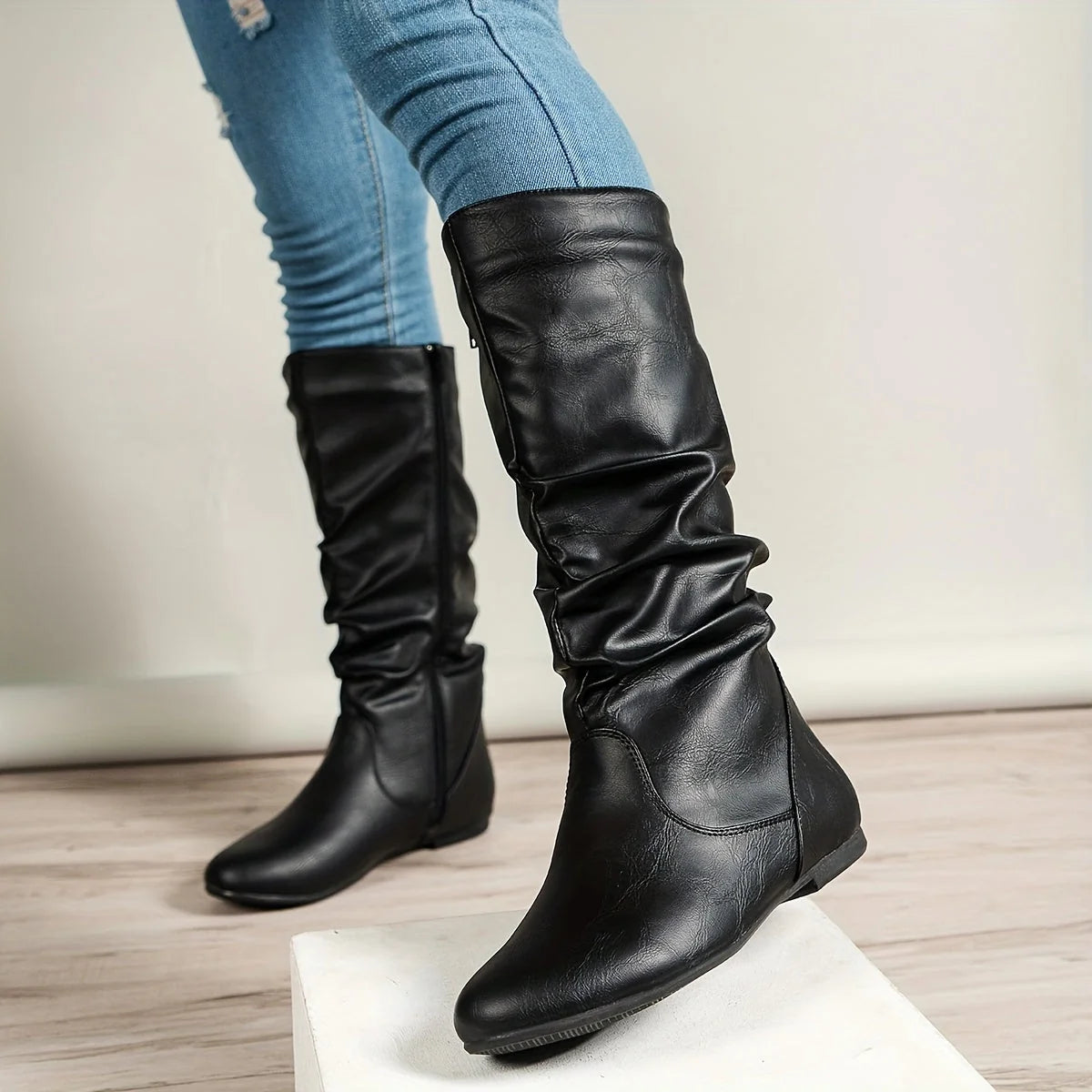 Luna Knee High Boots | Women's Brown Leather with Side Zip 0