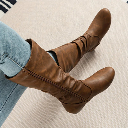 Luna Knee High Boots | Women's Brown Leather with Side Zip 1