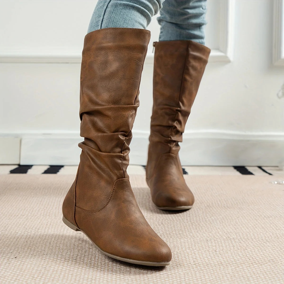 Luna Knee High Boots | Women's Brown Leather with Side Zip 3