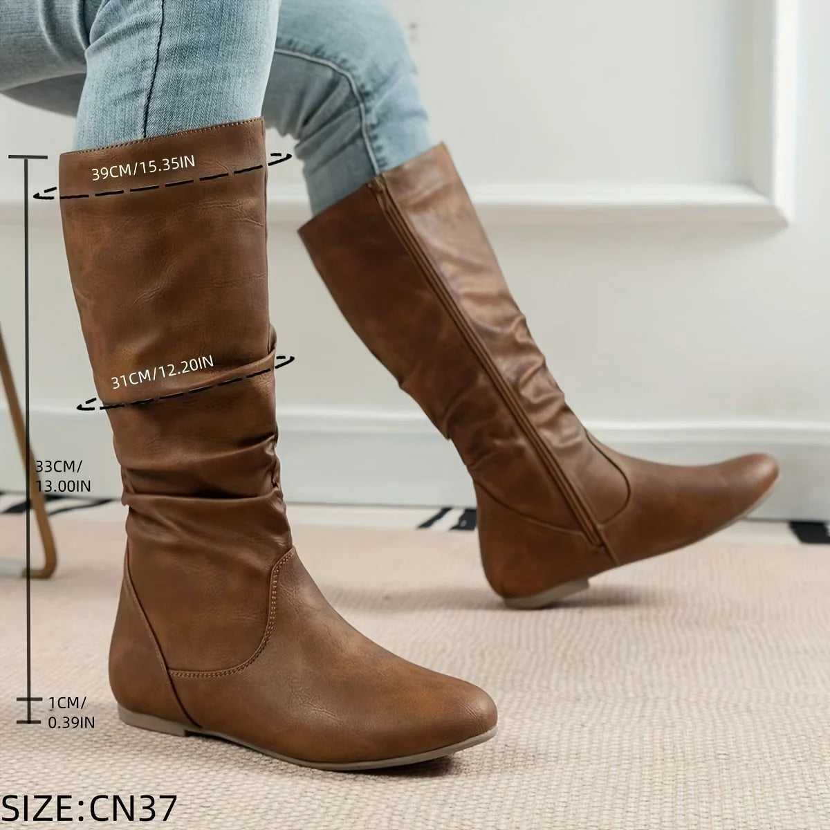 Luna Knee High Boots | Women's Brown Leather with Side Zip 5
