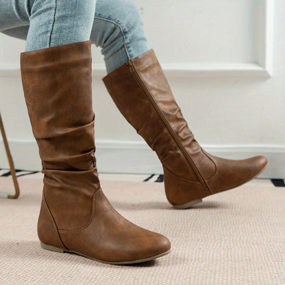 Luna Knee High Boots | Women's Brown Leather with Side Zip 6