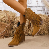Lyra Cowboy Boots | Women's Wide Calf, Fringe Design, Block Heel 0