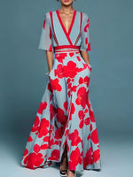 Maine | Elegant Floral V-Neck Long Dress 0