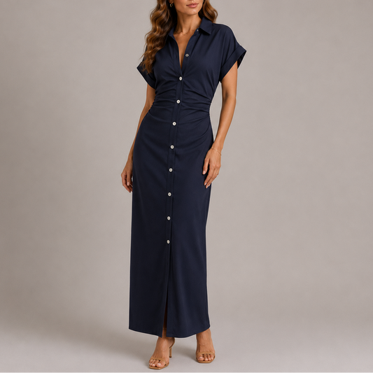 Marta | Tailored Denim Midi Dress with Side Zip 0