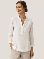 Mason | Elegant Linen Deep V-Neck Pullover with Button Trim 0