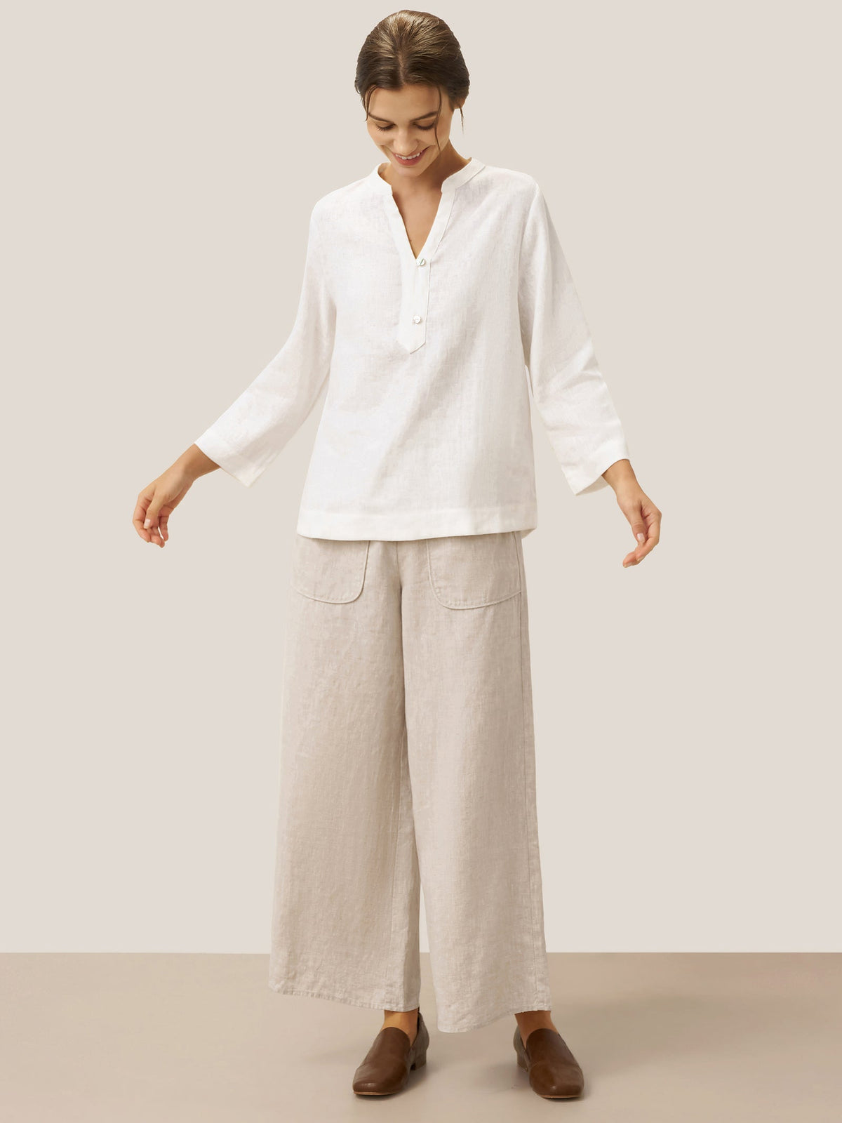 Mason | Elegant Linen Deep V-Neck Pullover with Button Trim 3