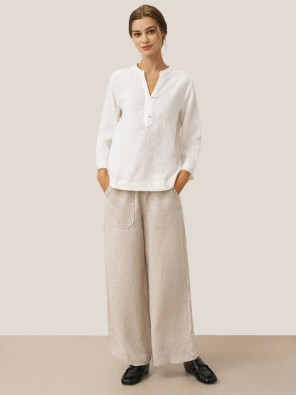 Mason | Elegant Linen Deep V-Neck Pullover with Button Trim 4