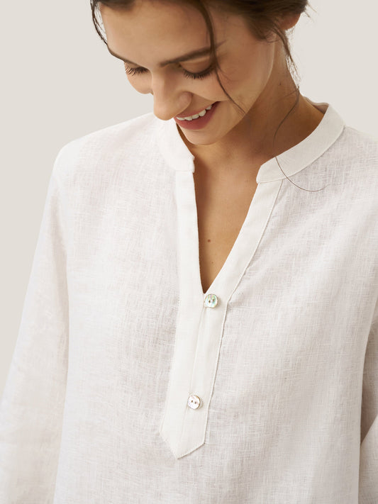 Mason | Elegant Linen Deep V-Neck Pullover with Button Trim 5