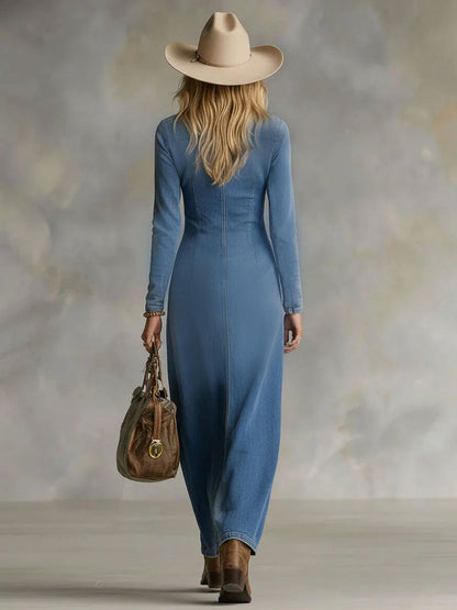 Maxine | V-Neck Button Front Maxi Dress 4