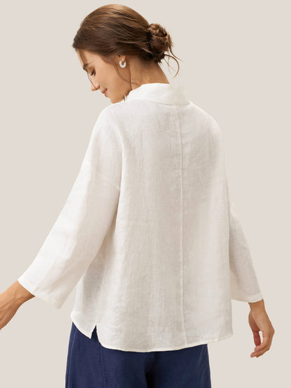 Maya | Elegant Relaxed Linen Women's Top with Mock Neck and Long Sleeves 1