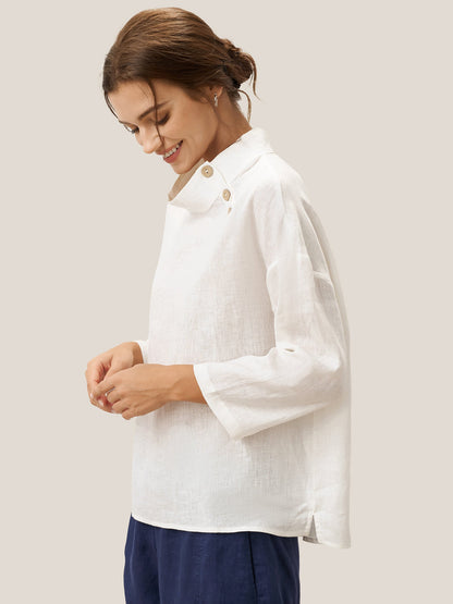 Maya | Elegant Relaxed Linen Women's Top with Mock Neck and Long Sleeves 3