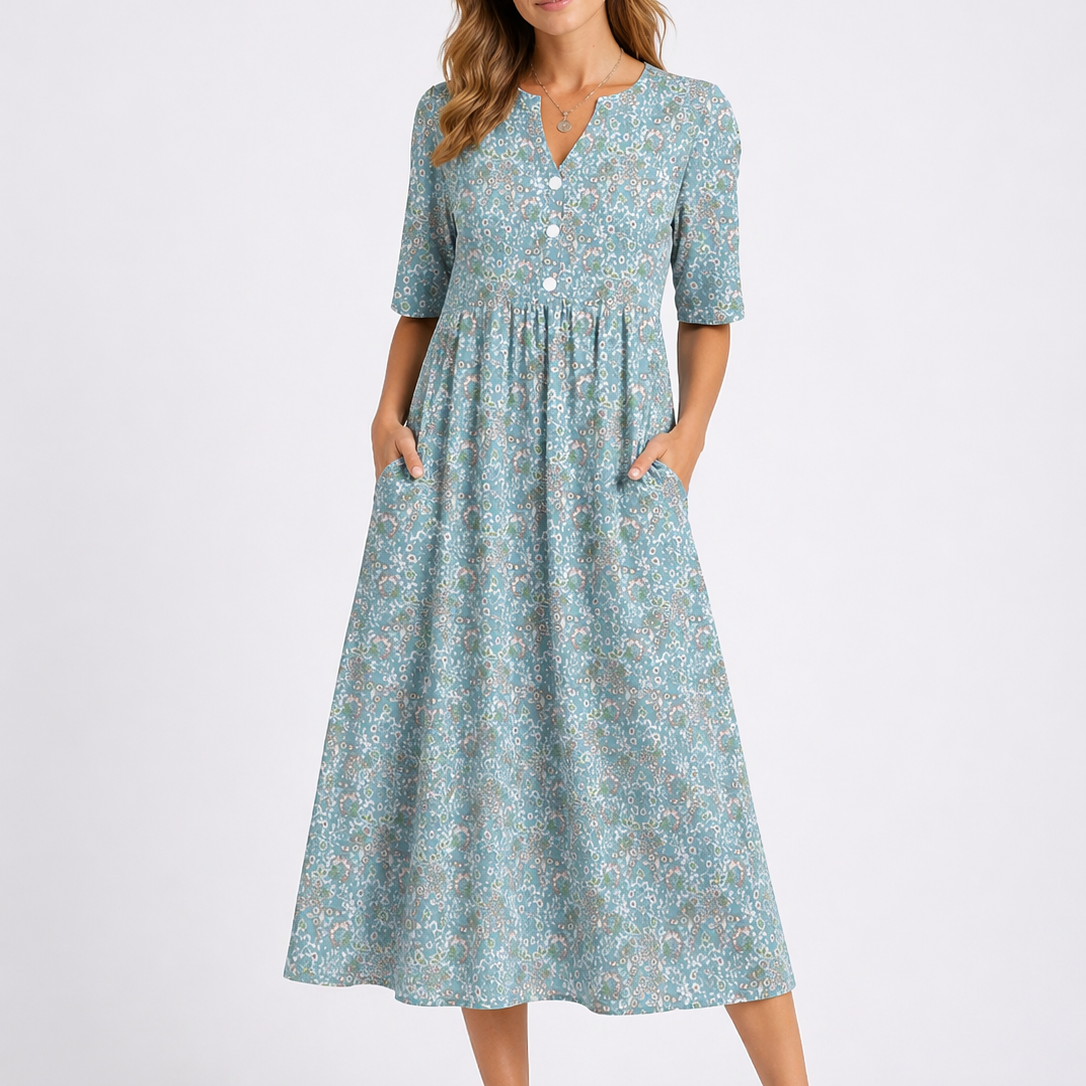 Maya | Women's Floral V-Neck Midi Dress 0