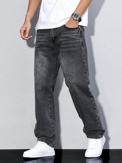 Men's Baggy Denim Jeans with Zip Fly and Five Pockets 0