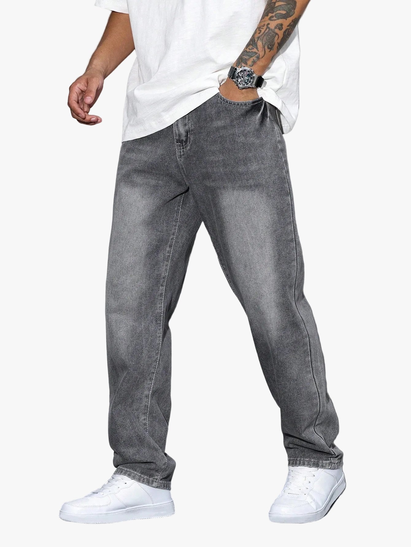 Men's Baggy Denim Jeans with Zip Fly and Five Pockets 1