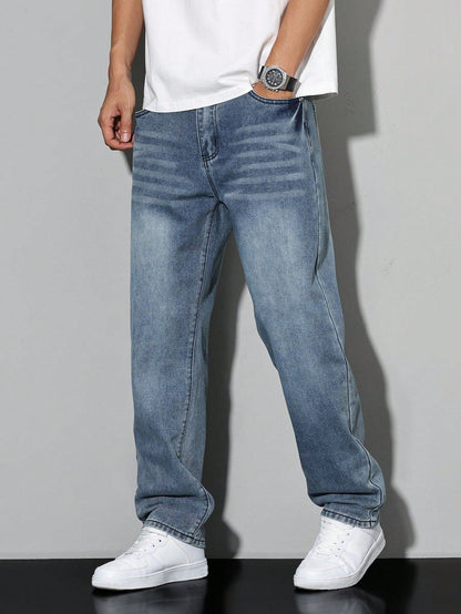 Men's Baggy Denim Jeans with Zip Fly and Five Pockets 5