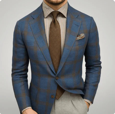 Men's Business Woven Blazer with Notched Lapels and Two-Button Front 0