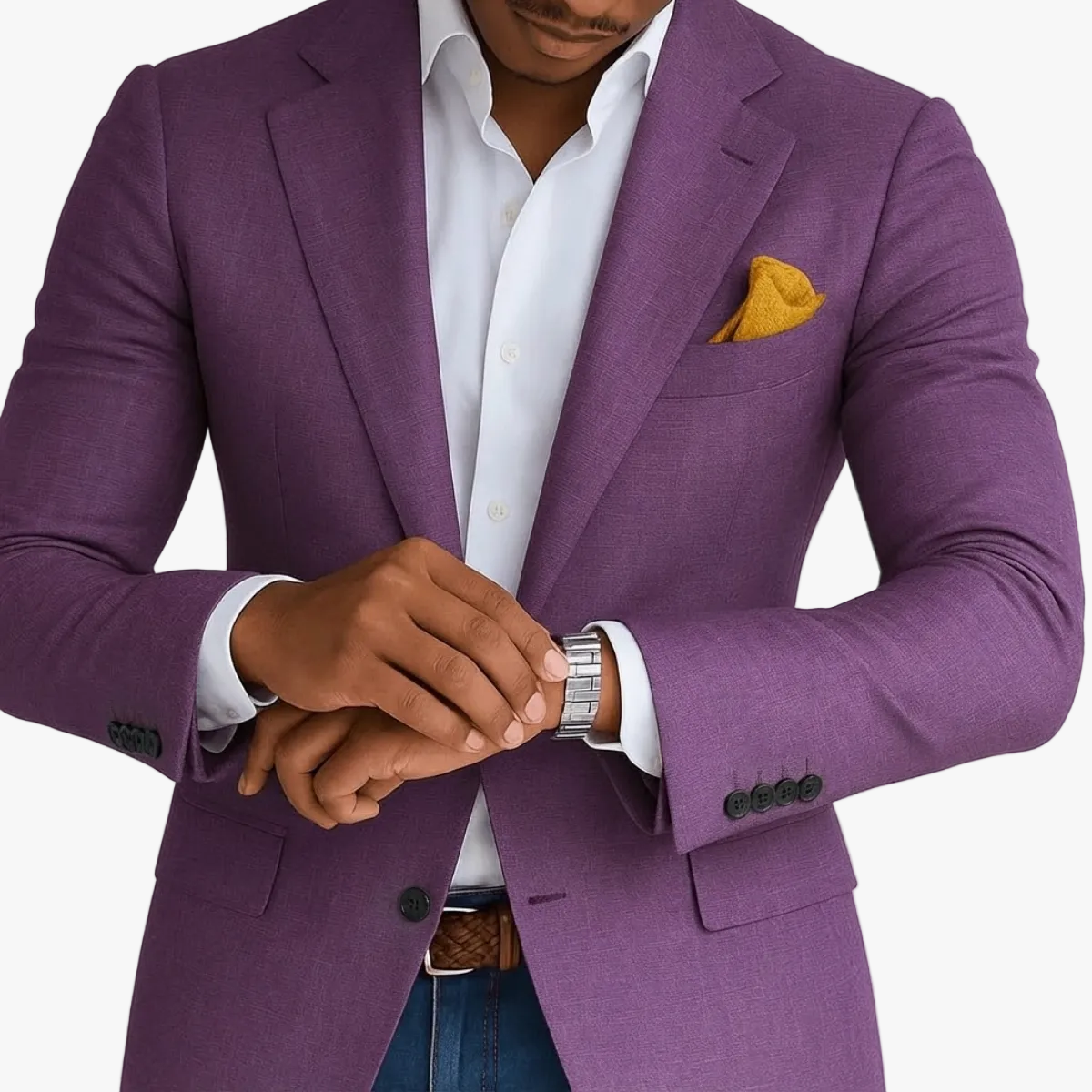 Men's Business Woven Blazer with Notched Lapels and Two-Button Front 1