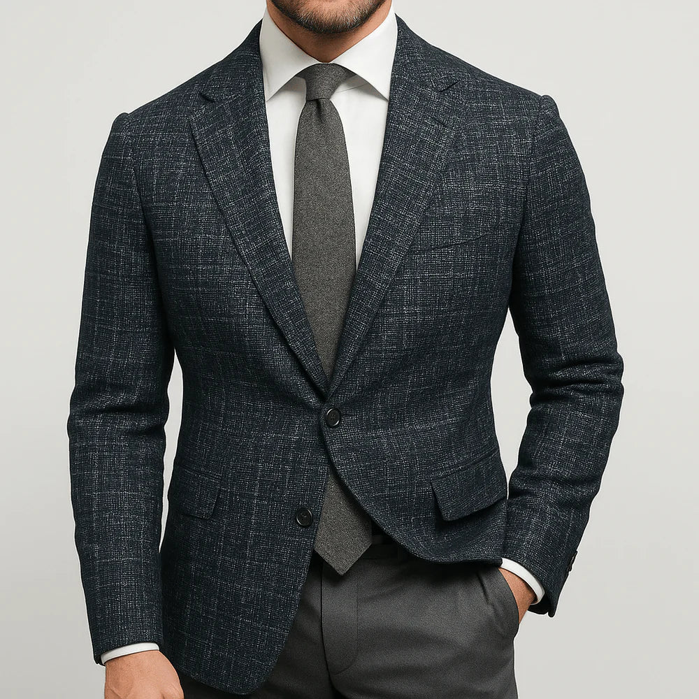 Men's Business Woven Blazer with Notched Lapels and Two-Button Front 2