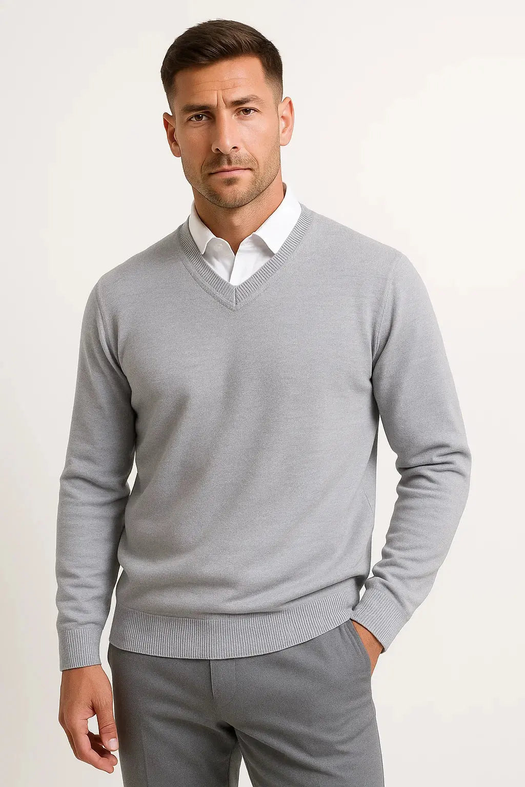 Men's Cashmere Pullover V-Neck Slim Fit Elegant Casual Wear 1
