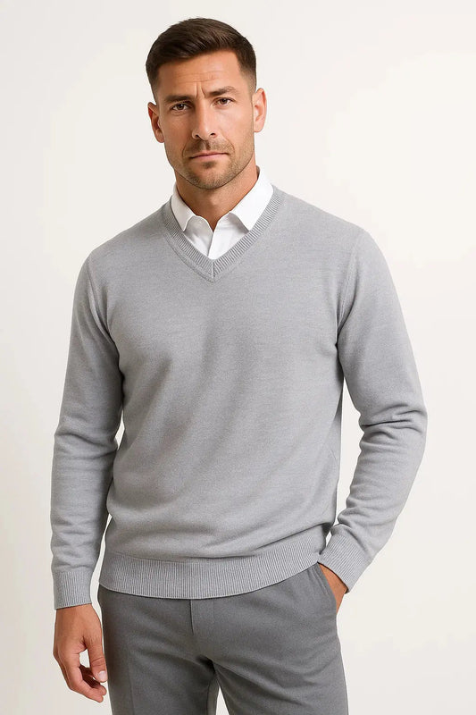 Men's Cashmere Pullover V-Neck Slim Fit Elegant Casual Wear 1