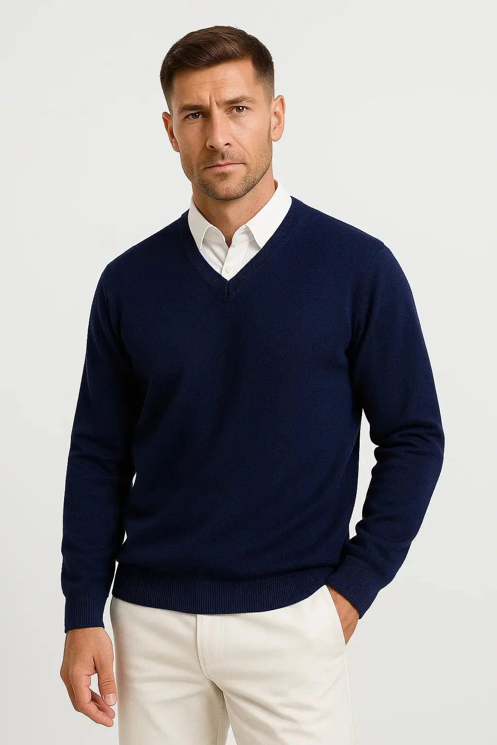 Men's Cashmere Pullover V-Neck Slim Fit Elegant Casual Wear 2