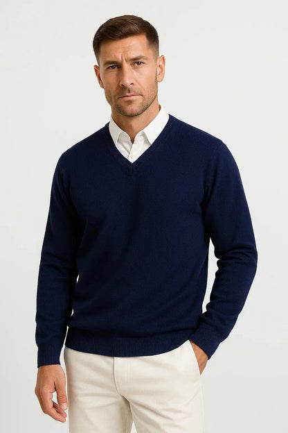 Men's Cashmere Pullover V-Neck Slim Fit Elegant Casual Wear 2