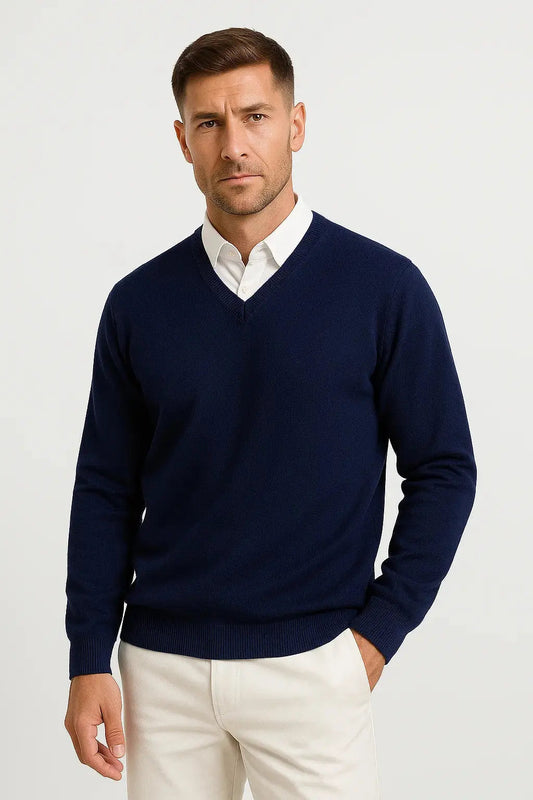 Men's Cashmere Pullover V-Neck Slim Fit Elegant Casual Wear 2