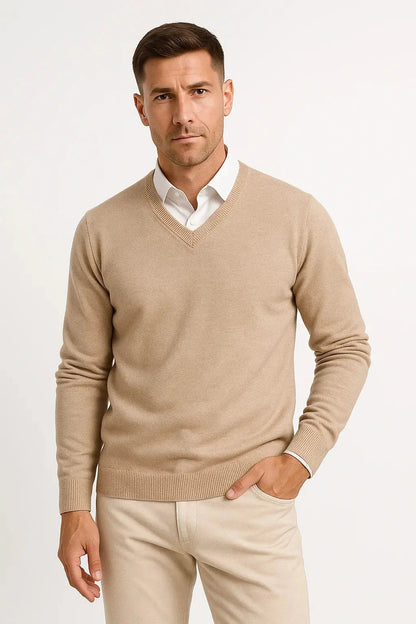 Men's Cashmere Pullover V-Neck Slim Fit Elegant Casual Wear 3
