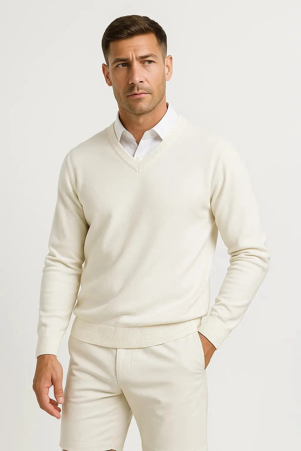 Men's Cashmere Pullover V-Neck Slim Fit Elegant Casual Wear 5