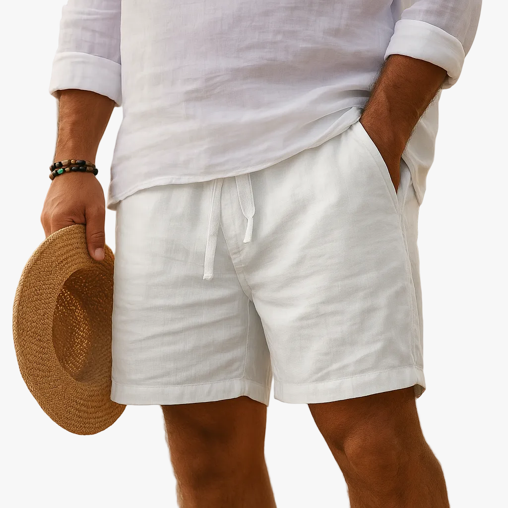 Men's Casual Linen-Blend Shorts with Drawstring Waist and Pockets 1