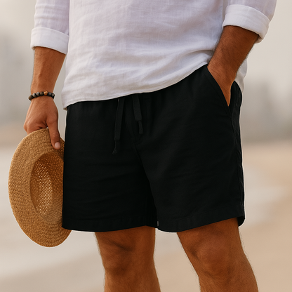 Men's Casual Linen-Blend Shorts with Drawstring Waist and Pockets 3