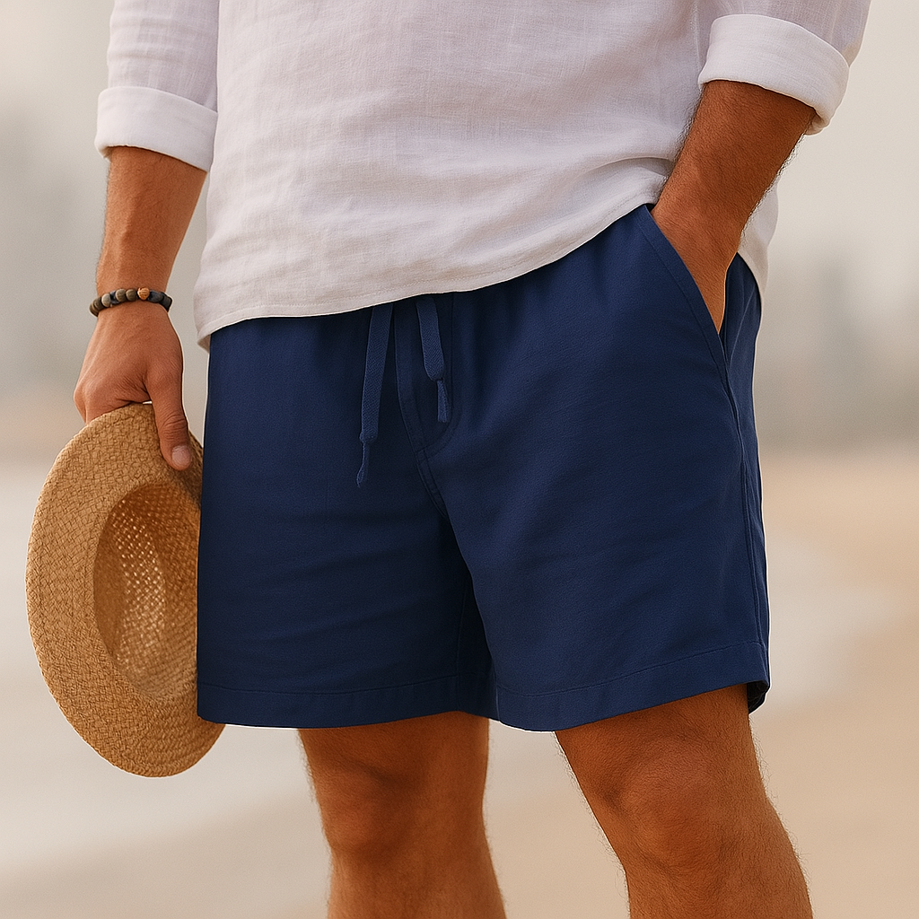 Men's Casual Linen-Blend Shorts with Drawstring Waist and Pockets 4