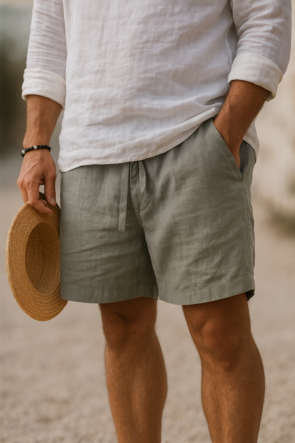Men's Casual Linen-Blend Shorts with Drawstring Waist and Pockets 6