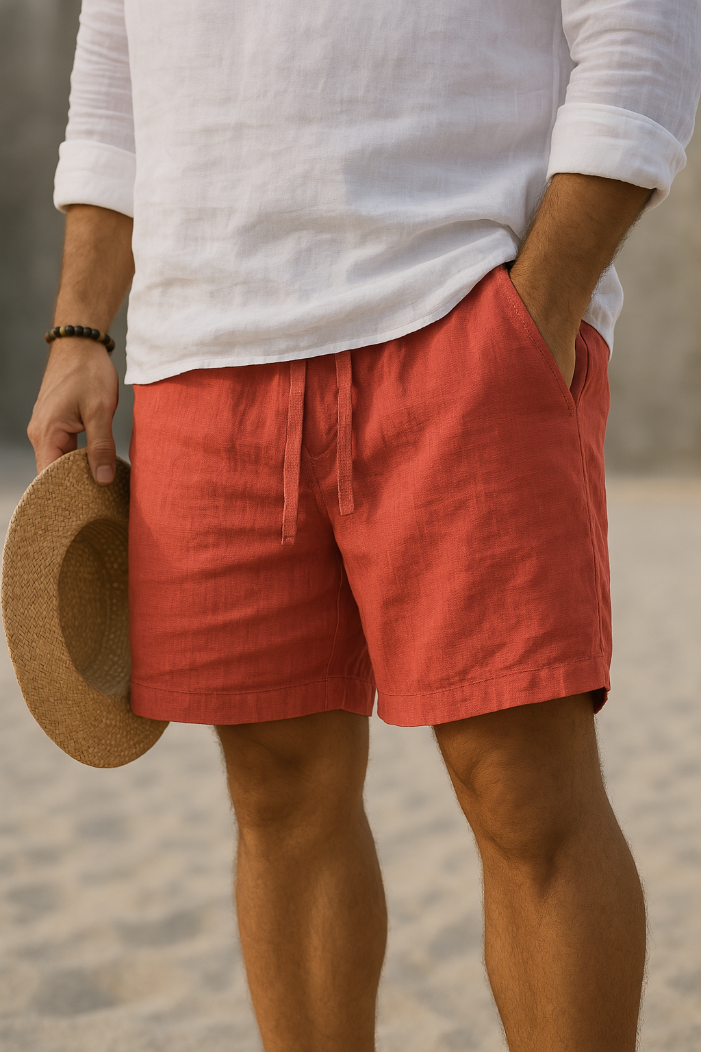 Men's Casual Linen-Blend Shorts with Drawstring Waist and Pockets 9