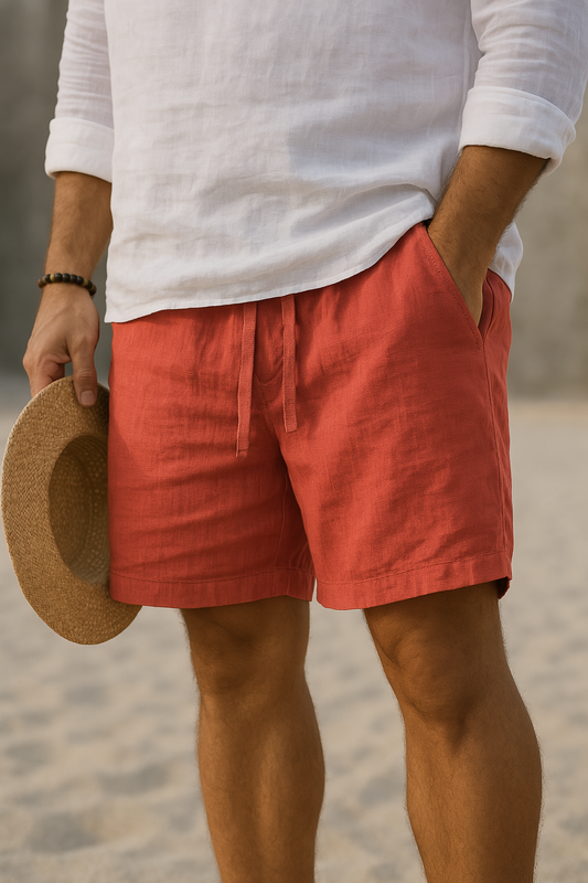 Men's Casual Linen-Blend Shorts with Drawstring Waist and Pockets 9